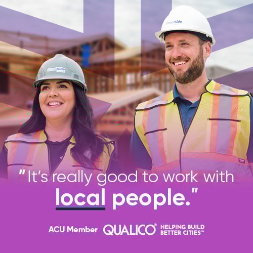 ACU Member Qualico - Individuals in front of homes under construction